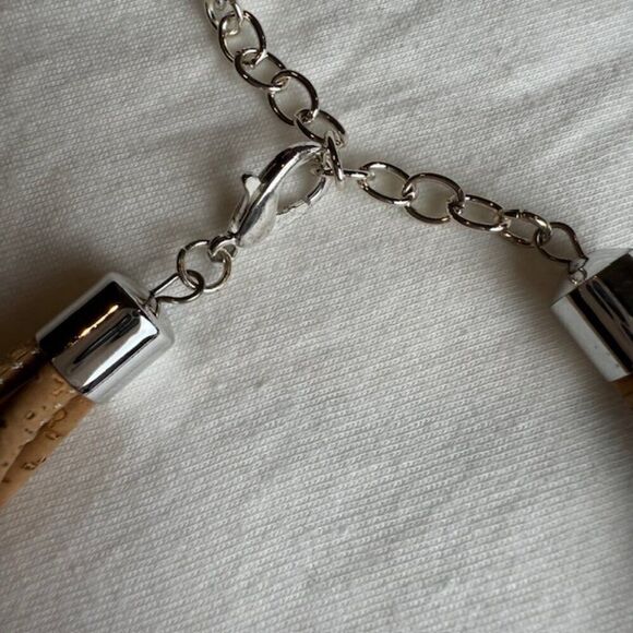 NWT Shell Drop Statement Necklace and Earrings Set Cork Beads and Silver Tone - Picture 5 of 9